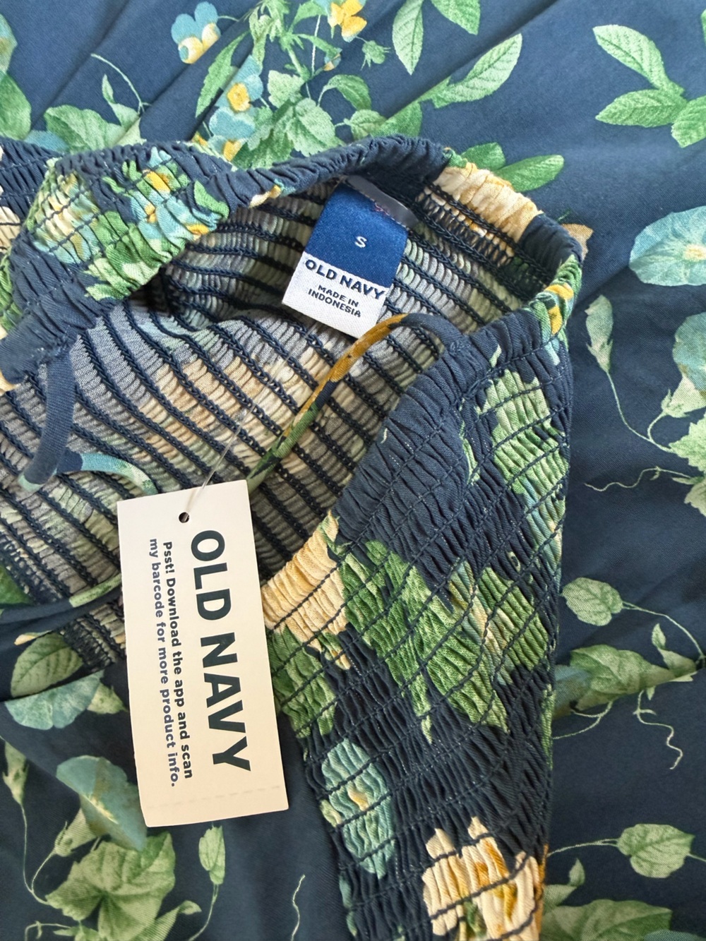 NWT Old Navy Floral Smocked Midi Dress Navy Blue Tie Strap Cottagecore Size S